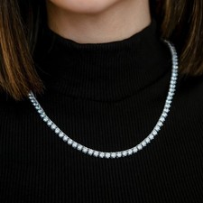 14K White Gold Plated Round 3 Prong Lab Grown Diamond Choker Necklace in 10Ct picture