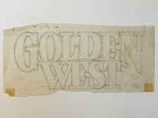 Original Vintage GOLDEN WEST Logo Lettering Concept Art Design drawing sketch picture