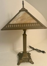 Antique Arts & Crafts Carmel Slag Glass Table Lamp - 22