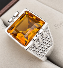 Yellow Citrine Gemstone with 925 Sterling Silver Men's Handmade Signet Ring picture