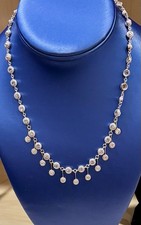 14K Solid White Gold Dangling Diamonds Necklace, Stunning picture