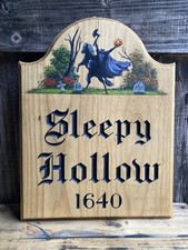 Halloween Sleepy Hollow Wooden Sign Painting Carved Colonial Rustic Antique Look picture