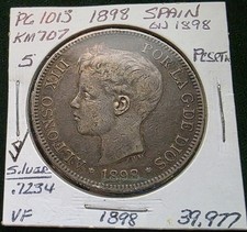 1898 SPAIN SILVER 5 PESETAS ALFONZO XIII picture