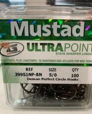 MUSTAD 39951NPBN-5/0 DEMON PERFECT CIRCLE  HOOK BLACK NICKEL-100CT picture