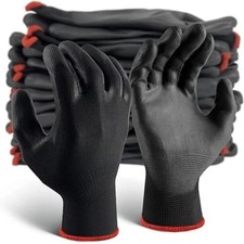 WOLF Ultra-Thin Black Work Gloves Polyurethane Palm Coated Nylon Shell 12 Pairs picture