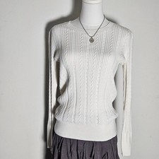 Talbots Cream Cable Knit Sweater Long Sleeve S Minimalist Classic Preppy picture