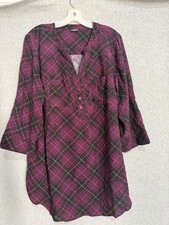 Torrid Women’s Purple Black Plaid Woven V-Neck Button 3/4 Sleeve Blouse 2XL picture