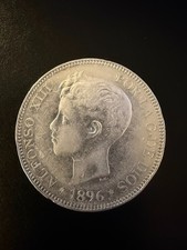 1896   Spain 5 Peseta Infant Alfonso Silver Coin picture