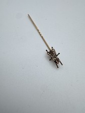 Antique 10K Gold Stick Pin Pendant Bug Fly Red Gem Eyes Faux Pearls Wings Read picture