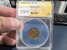 1911-S 1c Lincoln Wheat Cent Anacs AU 50 picture