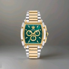 Versace Dominus Chronograph Quartz VE6H01125 Green Dial 2 Tone Men's Watch Set picture