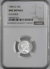 1906-O  10C BARBER SILVER DIME  NGC UNC DETAILS 