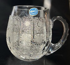 Vintage Bohemia Lead Crystal Tankard Beer Mug 500PK Queen Lace Cut picture
