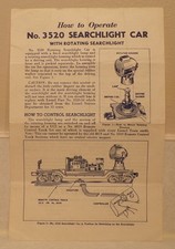 Lionel Postwar No. 3520-33 Original Instructions for Searchlight Car Dated 5/52 picture