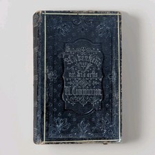 1890s Antique German Pocket Gilt Black Prayer Book Loving Mary Communion Bible picture