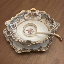 Noritake M Logo Hand Painted Mayonnaise Sauce Bowl w/ Ladle & Dish Gold  picture