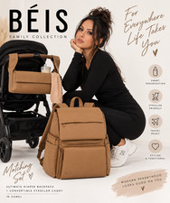 BÉIS Ultimate Diaper Backpack + Stroller Caddy Camel Matching Set NWOT picture