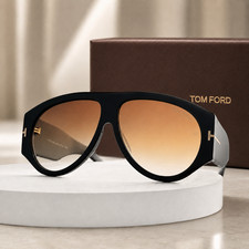 om Ford Bronson TF1044 Black Aviator Sunglasses Brown Gradient 60-12-140 picture