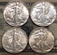1940 1941 1941-D & 1944 AU-UNC Walking Liberty Half Dollars picture