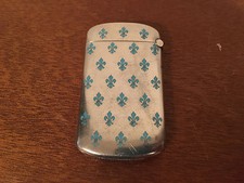 Antique Ludwig Redlich Sterling Silver Match Safe Vesta Blue Enamel Fleur-de-lis picture