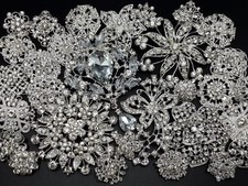 Lot 30pc Mixed Sliver Rhinestone Crystal Brooches Pin DIY Wedding Bridal Bouquet picture
