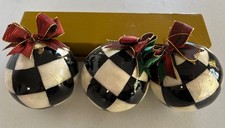 MacKenzie Childs Courtly Check Jester Fancy Bauble 4” Ornaments Set of 3 picture