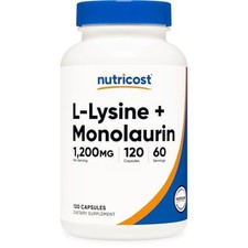 Nutricost L-Lysine HCl Monolaurin 120 Capsules 1200mg Vegan Gluten Free picture