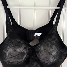 Cacique Black Sheer Floral Lace Underwire Unlined Bra 44C Hook & Eye picture