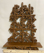Vintage 1984 HOMCO Faux Bamboo Wood Carved Floral Trellis Wall Shelf picture