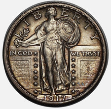 1917-D Standing Liberty Quarter Type 2, Key Denver Date, Choice AU++ picture