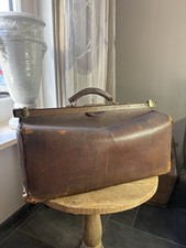 Antique Leather Pilot Gladstone Bag BOAC KLM Travel Stickers 1940s Aviation Key picture