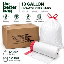 13 Gallon White Drawstring Trash Bags 24