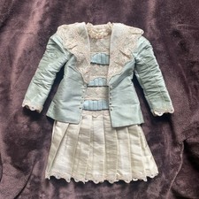 2 Piece pale green Silk Dress & jacket Antique French German Bisque 20-24