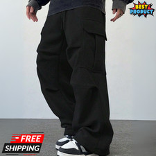Men's Baggy Cargo Sweatpants Loose Fit Drawstring Joggers Streetwear Pants USA picture