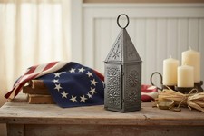 Primitive Early American Punched Tin Steeple Lantern for Taper Candle picture
