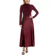 Taylor Satin Twofer A-Line Sweater Dress In Burgundy Size XS Stretchy picture