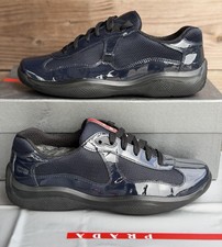Prada American Cup Patent Navy Blue Black Mens Sneakers - Size 6.5P / 7.5US picture