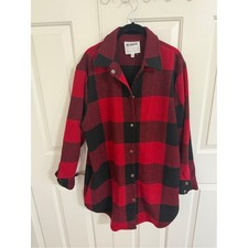 BB Dakota Womens Large Red Black Buffalo Plaid Snap Front Shacket Coat BH300136 picture