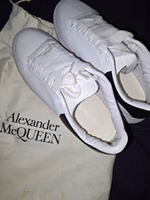 Alexander McQueen Men's Leather Sneakers White/Black Logo Lace-Up EU 44 US 11 picture