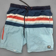 O'Neill Board Shorts Navy Red White Striped Surf Swim Men's M picture
