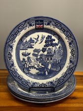 4pc Queen's Churchill ASIAN BLUE WILLOW DINNER PLATES 10.25