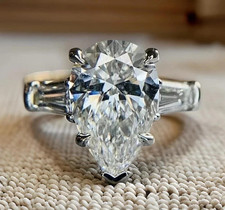 Moissanite Solitaire Engagement Ring Pear Cut 3.50 CT Solid 14K Yellow Gold VVS1 picture