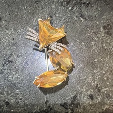 Vintage Signed Banana Republic BR Stylized Fox Figural Brooch Pin Amber picture