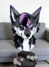 Fursuit Long haired Dog Fox Mascot Party Halloween Fur Cosplay(head+claws) picture
