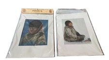 Vintage Canadian Inuit Eskimo Children Lithograph Art Prints Lot of 4 9x12 READ picture