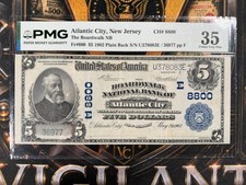 1902 $5 PLAIN BACK - FR#600 - ATLANTIC CITY - PMG35 CHOICE VF picture