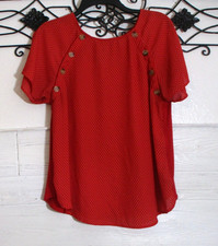 Ophelia Roe Women's Top Size L Short Sleeve Red Polka Dot Round Neck picture