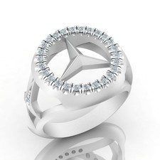 0.5 Ct Round Diamond Mercedes Benz Logo Biker Men Ring 14K White Gold Finish picture