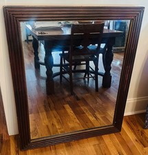 Antique 19th c French Reeded Wood Framed Wall Mirror w Gilt Liner  - 33.75 x 41