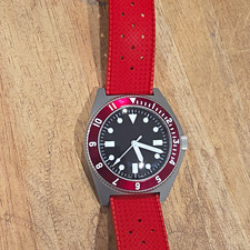 Benrus Type I Automatic Diver 300m Black Dial Red Bezel Red Strap (Reissue) picture